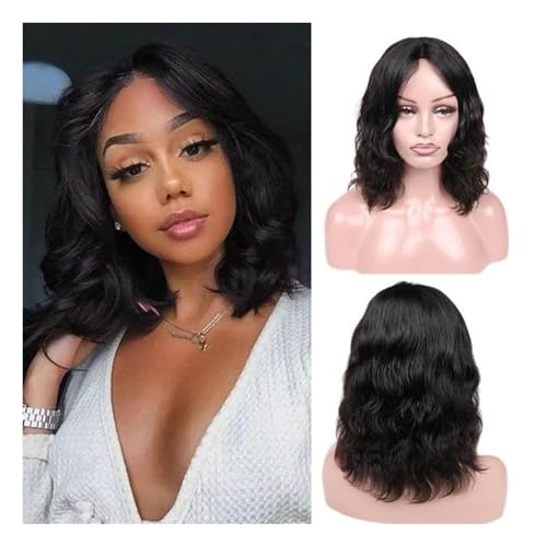 Echthaarperücken 150 Dichte Body Wave Kurze Bob-Perücke Echthaar Vorgezupftes Haar schwarz 8-16 Zoll T Mittelteil Lace Bob-Perücken for Frauen Perücken für Frauen(16inches) von DTACBNEUZ