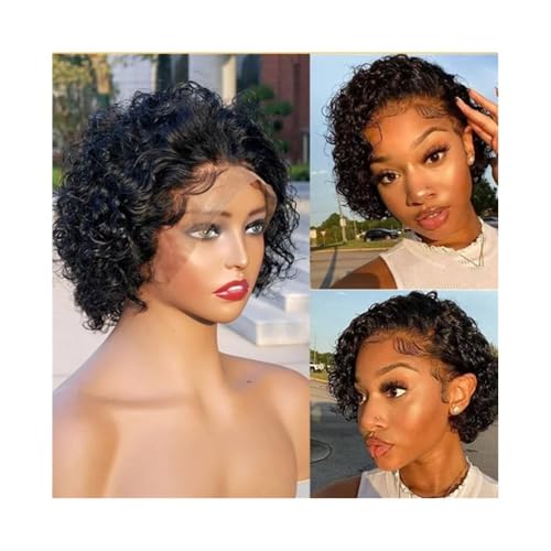 Echthaarperücken Echthaarperücken 6 Zoll Kurze Lockige Lace Front Perücken Wasserwelle 13x1 Bob Lace Perücken Perücken für Frauen von DTACBNEUZ