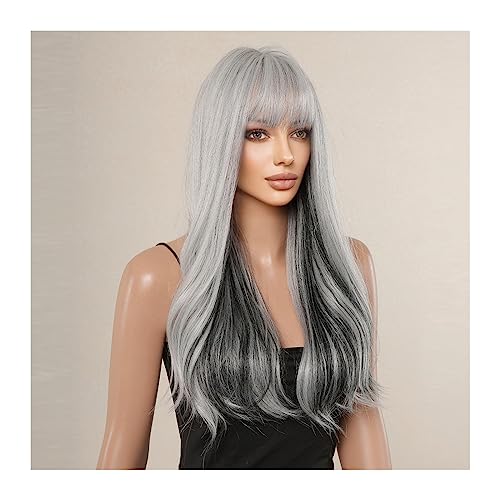 Echthaarperücken Grau-blaue Ombre-Synthetik-Cosplay-Perücken, lange gewellte Naturhaar-Perücke mit Pony for Frauen, hitzebeständige Faser-Perücken Perücken für Frauen Echthaarperücken Grau-blaue Ombre-Synthetik-Cosplay-Perücken, lange gewellte Naturhaar-Perücke mit Pony for Frauen, hitzebeständige Faser-Perücken Perücken für Frauen von DTACBNEUZ