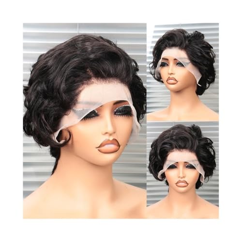 Echthaarperücken Perücken Echthaar 13x4 Kurze Lace Front Perücke Transparent Frontal Perücke Welle Perücke Perücken für Frauen von DTACBNEUZ
