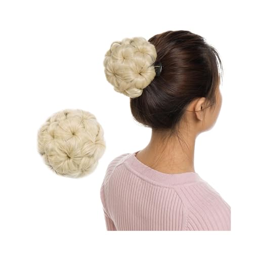 Haarknoten-Perücke Synthetische Klaue Clip In Chignon Gefälschte Haare Chignon Bun Haarteil Schwarz Braun Blonde Frauen Lockiges Chignon Bun Haar Haarknoten für Damen(Bleach blonde) von DTACBNEUZ