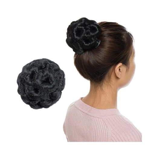 Haarknoten-Perücke Synthetische Klaue Clip In Chignon Gefälschte Haare Chignon Bun Haarteil Schwarz Braun Blonde Frauen Lockiges Chignon Bun Haar Haarknoten für Damen(Dark black) von DTACBNEUZ