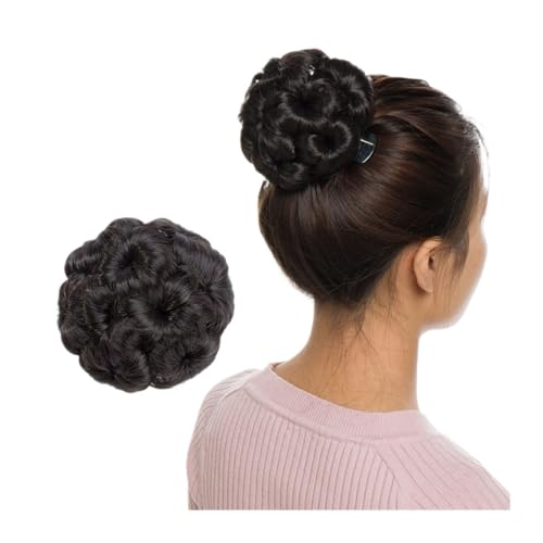 Haarknoten-Perücke Synthetische Klaue Clip In Chignon Gefälschte Haare Chignon Bun Haarteil Schwarz Braun Blonde Frauen Lockiges Chignon Bun Haar Haarknoten für Damen(Dark brown) von DTACBNEUZ