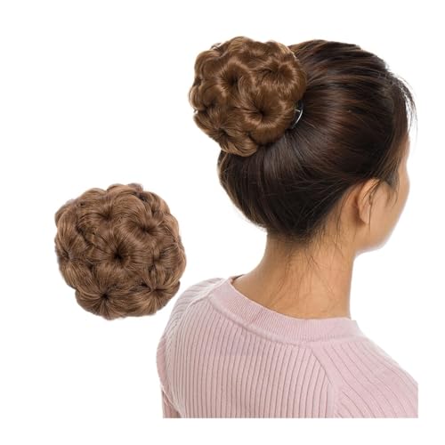Haarknoten-Perücke Synthetische Klaue Clip In Chignon Gefälschte Haare Chignon Bun Haarteil Schwarz Braun Blonde Frauen Lockiges Chignon Bun Haar Haarknoten für Damen(Light brown) von DTACBNEUZ
