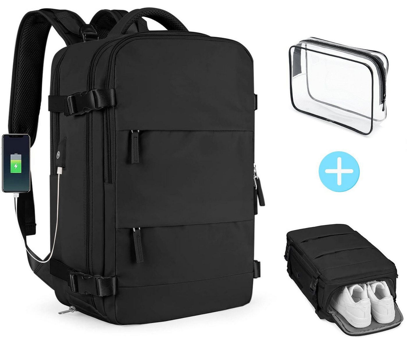 DTC GmbH Reiserucksack Lässiger Rucksack Damen und Herren, Reiserucksack wasserdicht mit (USB-Lade-Anschluss für 15,6 laptop, (Schuhfach, Backpack mit), Laptopfach, Freizeitrucksacke, Schulrucksack), Airline Approved" von DTC GmbH