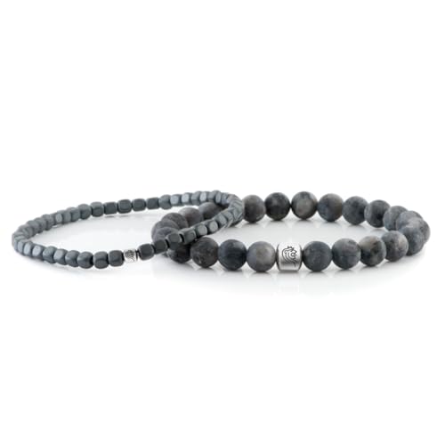 DTCH.FIT Edelstein Armband Herren Luke Grau 8mm Labradorit und 4mm Hematit – Einheitsgröẞe von DTCH.FIT