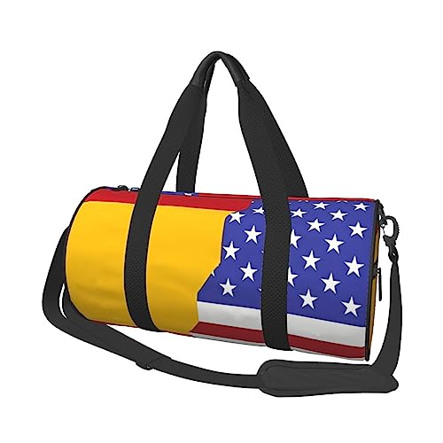 Amerikanische Spanien-Flagge, rund, große Kapazität, faltbare Seesack für Damen und Herren, Sporttasche, Sporttasche., Schwarz , Einheitsgröße von DTGPRO