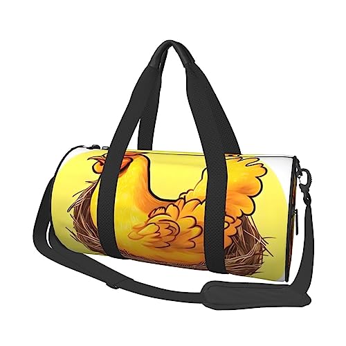 Bird's Nest Golden Chicken Round Large Capacity Foldable Duffel Bag for Women Men, Gym Tote, Sports Duffel., Schwarz , Einheitsgröße von DTGPRO