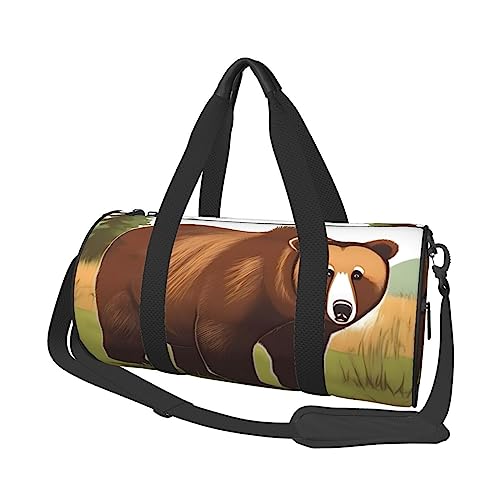 Brown Bear Walking & * Runde große Kapazität faltbare Seesack für Damen Herren Gym Tote, Sport Duffel., Schwarz , Einheitsgröße von DTGPRO