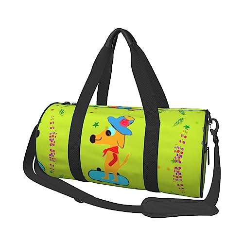Cartoon Dog Doing Sport & * Round Large Capacity Foldable Duffel Bag for Women Men, Gym Tote, Sports Duffel., Schwarz , Einheitsgröße von DTGPRO