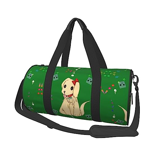 Cartoon Dog On Grass Round Large Capacity Foldable Duffel Bag for Women Men, Gym Tote, Sports Duffel., Schwarz , Einheitsgröße von DTGPRO