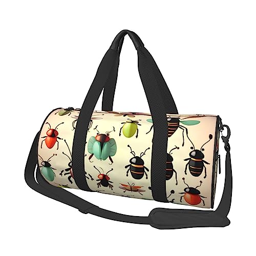 Cartoon Kleine Insekten & * Runde Große Kapazität Faltbare Seesack für Damen Herren Gym Tote, Sport Duffel., Schwarz , Einheitsgröße von DTGPRO