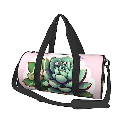 Cartoon Sukkulenten Runde Große Kapazität Faltbare Seesack für Damen Herren Gym Tote, Sport Duffel., Schwarz , Einheitsgröße von DTGPRO