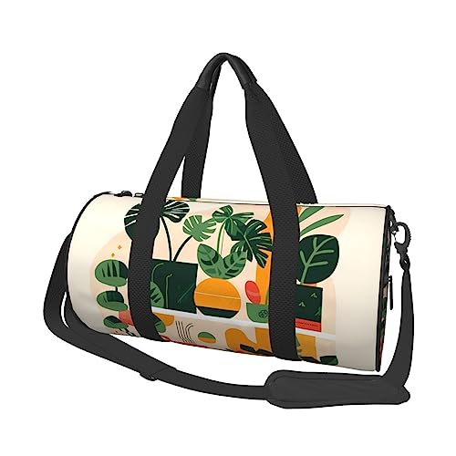 Cartoon Topf Schildkröte Rücken Bambus Runde Große Kapazität Faltbare Seesack für Damen Herren Gym Tote, Sport Duffel., Schwarz , Einheitsgröße von DTGPRO