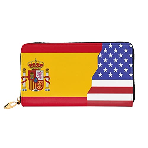 DTGPRO American Spain Flag & Damen Geldbörse mit Reißverschluss und mehreren Kartenfächern. Münzfach mit Reißverschluss., Schwarz , Einheitsgröße von DTGPRO