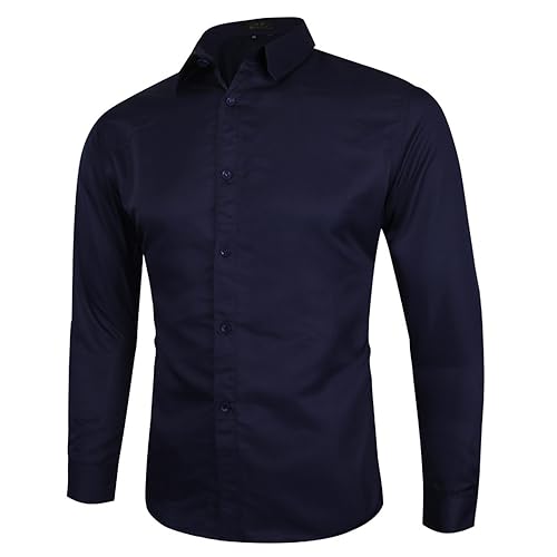 DTGPRO Herren Langarm Hemden Freizeit Regular Fit Bügelfrei Business Hemd Faltenfrei Formales Anzug Hemd mit Tasche Knopfleiste Kent-Kragen F-Dark Blue L von DTGPRO