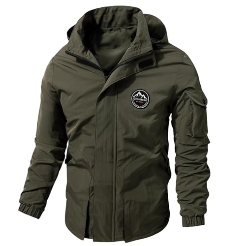 DTGPRO Jacke Herren Casual Komfortabel Hoodie Jacke Herren Mode Trend Reißverschlussleiste Langarm Jacke Herren Draussen Bergsteigen Einfarbig Jacke Herren A-Army Green 5XL von DTGPRO