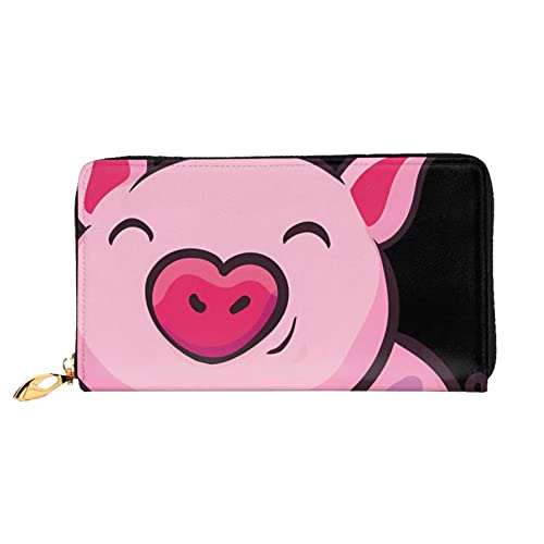 DTGPRO Smile Pink Pig & Damen Geldbörse mit Reißverschluss und mehreren Kartenfächern. mit Münzfach mit Reißverschluss., Schwarz , Einheitsgröße von DTGPRO