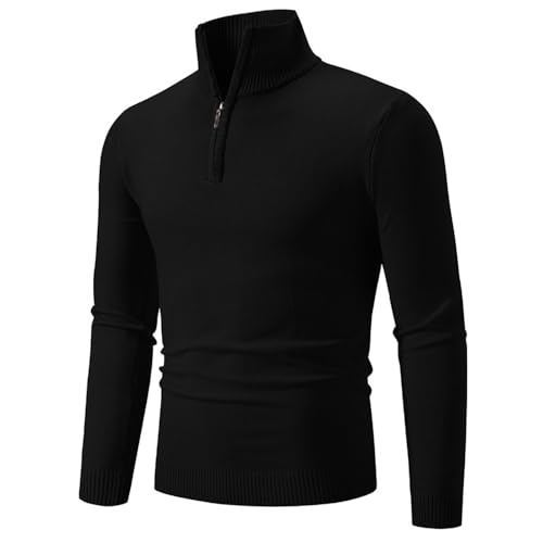 DTGPRO Sweater Herren Casual Stehkragen Komfortabel Gestrickter Tops Herren Halber Reißverschluss Mode Trend Knit Sweater Herren Modern Temperament Langarm Pullover Herren C-Black M von DTGPRO