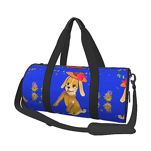 Dancing Cartoon Dog & * Round Large Capacity Foldable Duffel Bag for Women Men, Gym Tote, Sports Duffel., Schwarz , Einheitsgröße von DTGPRO