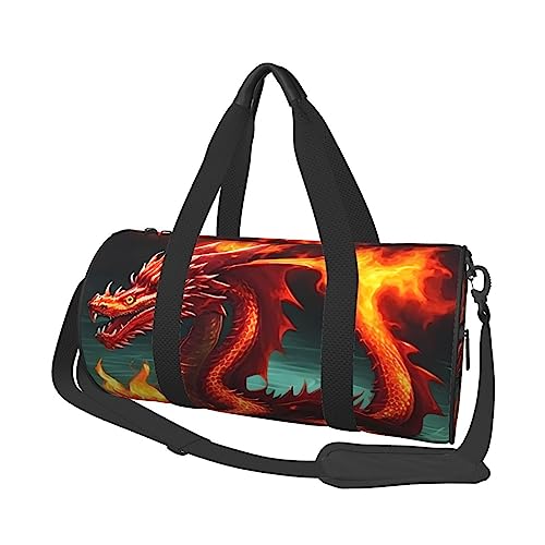 Dragon King in Fire & * Runde große Kapazität faltbare Seesack für Damen Herren Gym Tote, Sport Duffel., Schwarz , Einheitsgröße von DTGPRO