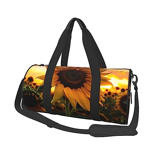 Farm Sunflower Round Large Capacity Foldable Duffel Bag for Women Men, Gym Tote, Sports Duffel., Schwarz , Einheitsgröße von DTGPRO