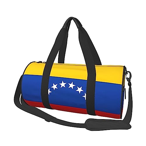 Flagge von Venezuela, rund, große Kapazität, faltbare Seesack für Damen und Herren, Sporttasche, Sporttasche., Schwarz , Einheitsgröße von DTGPRO