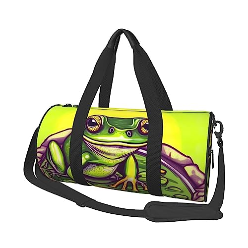 Frosch in einem Teich & * Runde große Kapazität faltbare Seesack für Damen Herren Gym Tote, Sport Duffel., Schwarz , Einheitsgröße von DTGPRO