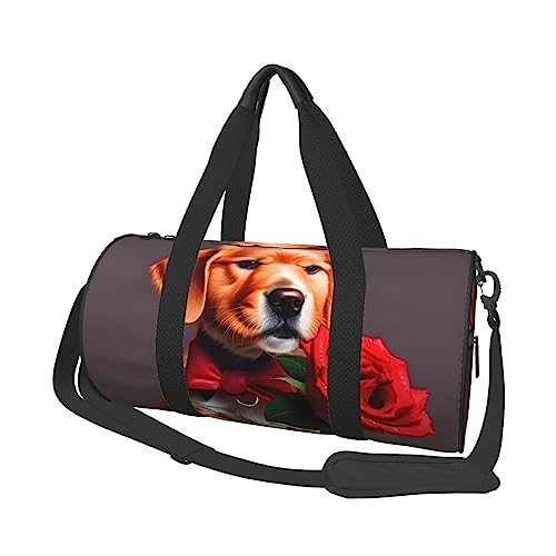 Gentleman-Like Dog Round Large Capacity Foldable Duffel Bag for Women Men, Gym Tote, Sports Duffel., Schwarz , Einheitsgröße von DTGPRO