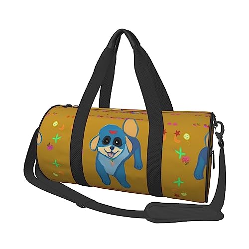 Happy Cartoon Dog & * Round Large Capacity Foldable Duffel Bag for Women Men, Gym Tote, Sports Duffel., Schwarz , Einheitsgröße von DTGPRO