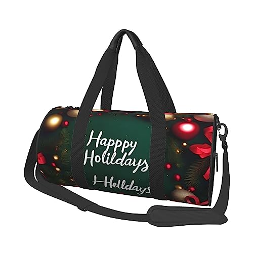 Happy Holidays & * Runde große Kapazität faltbare Seesack für Damen Herren Gym Tote, Sport Duffel., Schwarz , Einheitsgröße von DTGPRO