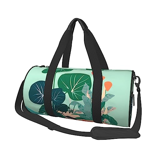 Indoor Cartoon Topfpflanzen Grün Pflanzen Runde Große Kapazität Faltbare Seesack für Damen Herren Gym Tote, Sport Duffel., Schwarz , Einheitsgröße von DTGPRO