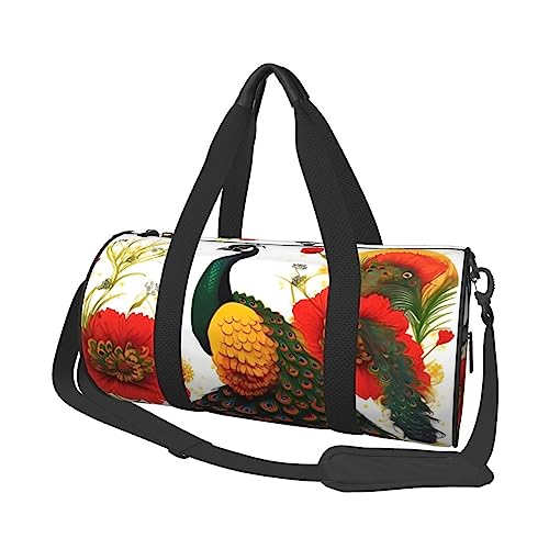 Pfauenrote Blume & * Runde große Kapazität faltbare Seesack für Damen Herren Gym Tote, Sport Duffel., Schwarz , Einheitsgröße von DTGPRO