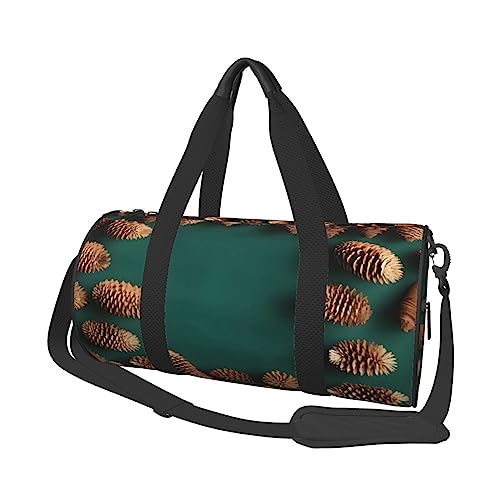 Pine Cone Border Round Large Capacity Foldable Duffel Bag for Women Men, Gym Tote, Sports Duffel., Schwarz , Einheitsgröße von DTGPRO