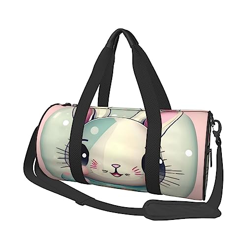 Pink Cartoon Bunny Round Large Capacity Foldable Duffel Bag for Women Men, Gym Tote, Sports Duffel., Schwarz , Einheitsgröße von DTGPRO