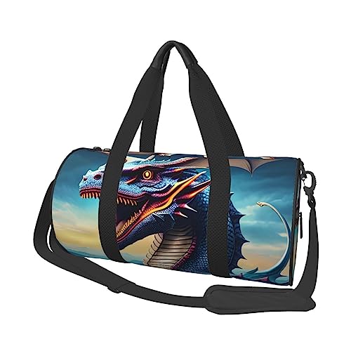 Roaring Dragon Round Large Capacity Foldable Duffel Bag for Women Men, Gym Tote, Sports Duffel., Schwarz , Einheitsgröße von DTGPRO