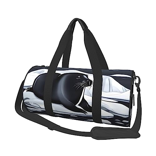 Seals On Ice Runde große Kapazität Faltbare Seesack für Damen Herren Gym Tote, Sport Duffel., Schwarz , Einheitsgröße von DTGPRO