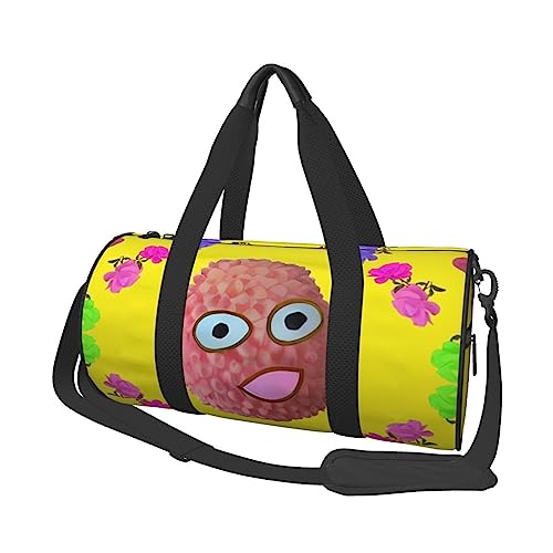 Smiley Lychee Runde Große Kapazität Faltbare Seesack für Damen Herren Gym Tote, Sport Duffel., Schwarz , Einheitsgröße von DTGPRO