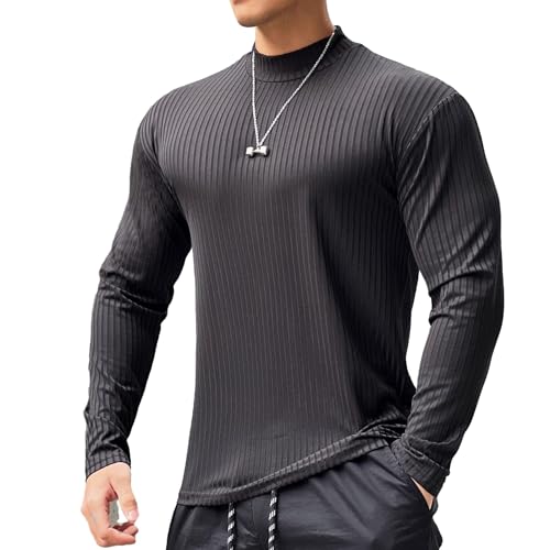 Sportshirt Herren Slim Fit Fitness Atmungsaktiv Longsleeve Tops Herren Casual Vertikale Streifen Schnelltrocknend T-Shirt Herren All-Match Einfarbig Longsleeve T-Shirt Herren A-Black L von DTGPRO