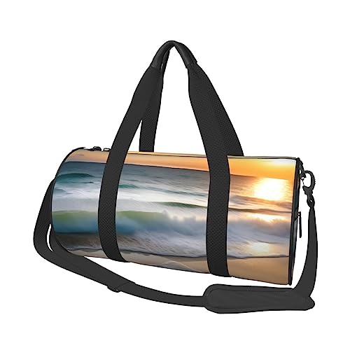 Sunset Over The Waves&* Round Large Capacity Foldable Seesack for Women Men, Gym Tote, Sports Duffel., Schwarz , Einheitsgröße von DTGPRO