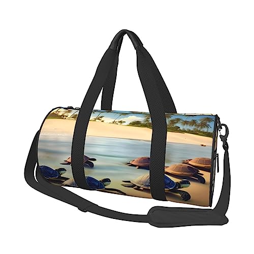 Turtles On The Beach Round Large Capacity Foldable Duffel Bag for Women Men, Gym Tote, Sports Duffel., Schwarz , Einheitsgröße von DTGPRO