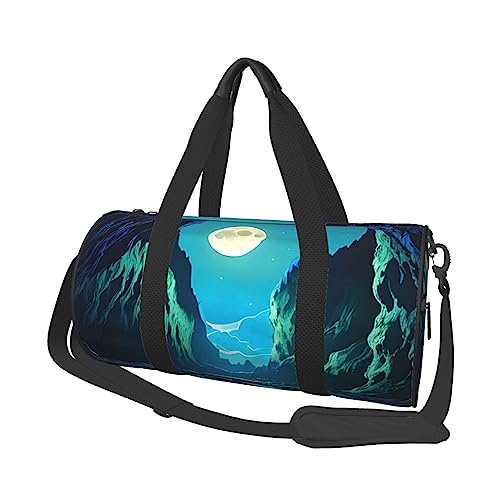 Water Moon Cave Round Large Capacity Foldable Duffel Bag for Women Men, Gym Tote, Sports Duffel., Schwarz , Einheitsgröße von DTGPRO