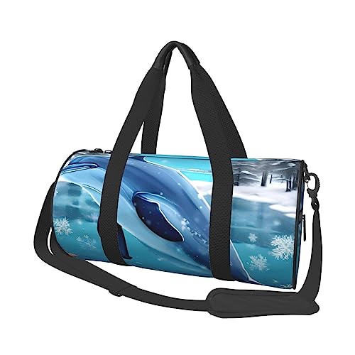 Winter The Dolphin Round Large Capacity Foldable Duffel Bag for Women Men, Gym Tote, Sports Duffel., Schwarz , Einheitsgröße von DTGPRO