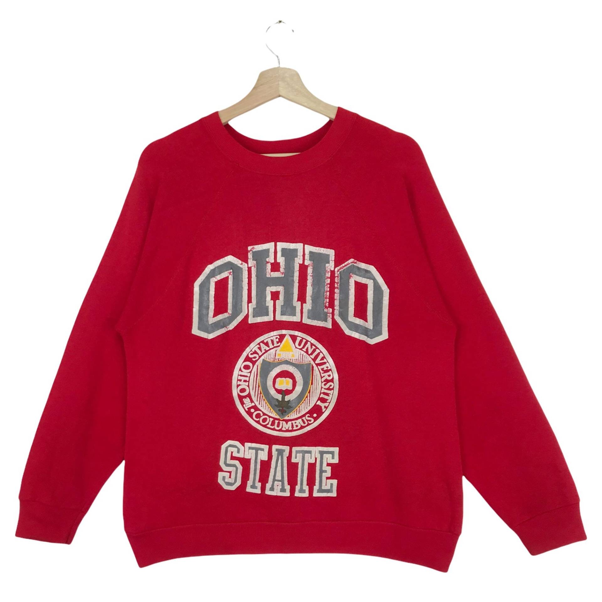 Selten Vintage 80Er Ohio State University Sweatshirt Crewneck Spell Out Logo Columbus Größe Medium Made in Usa von DTHREESTORE