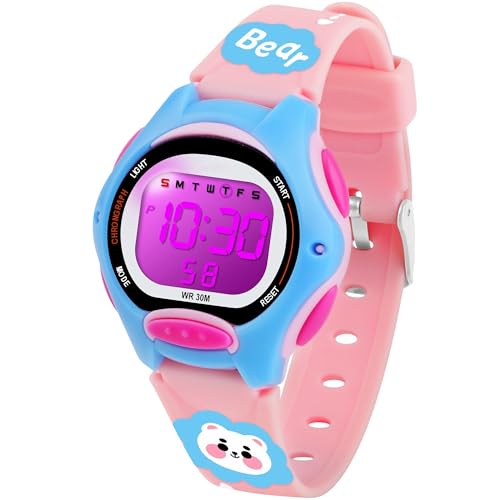 DTKID Digitaluhr Kinder, 7 Farben Kinderuhr Junge Mädchen, 3 ATM wasserdichte Sports Outdoor Armbanduhr Kinder Mit Timer, Wecker, Kalender von DTKID