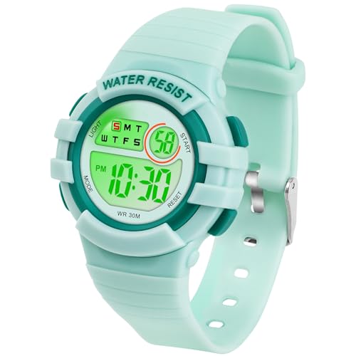 DTKID Digitaluhr Kinder, 7 Farben Kinderuhr Junge Mädchen, 3 ATM wasserdichte Sports Outdoor Armbanduhr Kinder Mit Timer, Wecker, Kalender von DTKID