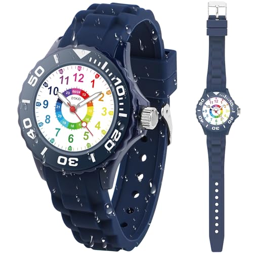 DTKID Kinderuhr Junge Mädchen,Lern Armbanduhr Kinder Mit Drehbarem Lünettenring,3ATM Wasserdicht,Kinder Uhren Analog Für 5-15 Jahre von DTKID