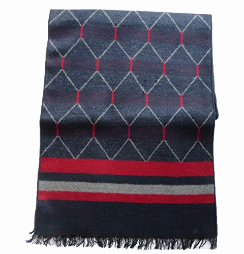 DTLDWN Herren Halstuch, 100% gebürstete Seide, warm, weich, doppelseitig, 30,5 x 182,8 cm Gr. 180 * 32 cm, Grid + Stripe - Red Grey von DTLDWN