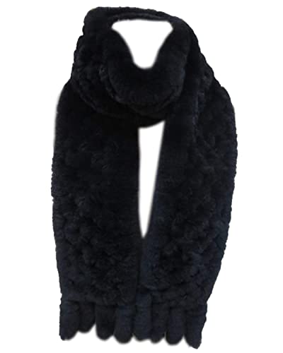 DTLDYG Echt Rex Kaninchen Haar Schal handgemachte warme Hals bedeckt Winter Lady (Schwarz) von DTLDYG