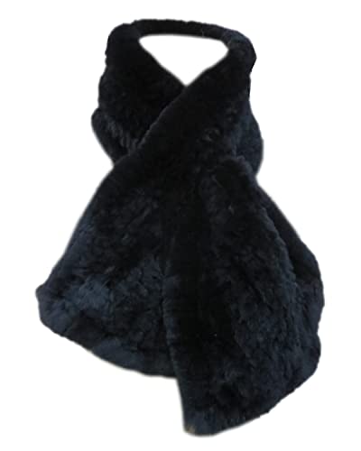 DTLDYG Echt Rex Kaninchenpelz Fischschwanz Schal L'90Handbuch Nackenwärme Windschutzscheibe Winter Damen (Schwarz) von DTLDYG